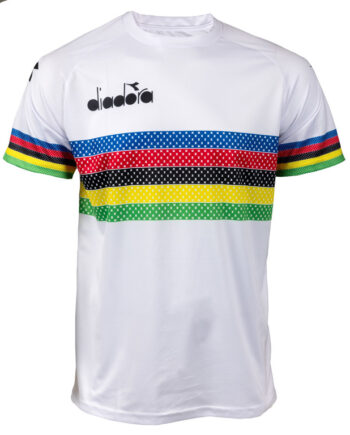 Diadora Børne Cykel T-shirt i Hvid med VM Striber