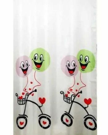 Farverigt badeforhæng med cykel og ballon – sjovt design!