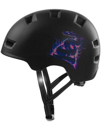 Sort Lilla Slange Cykel Skaterhjelm 57cm Til Teenagere Voksne Crazy Safety Med Seje Mønstre Reflekterende Stropper Certificeret 1078 - Crazy Safety Bikings  - 5744001768143
