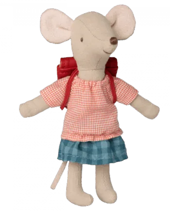 Cykel Mus Rød Storesøster Mus Med Taske Maileg - Maileg Bikings  - 5707304122746