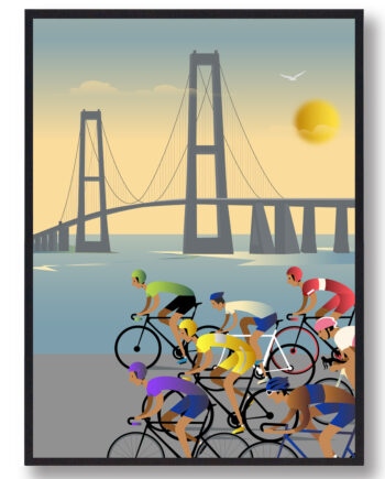 Cykelplakat Storbæltsbroen Afstand - Plakatdyr.dk Bikings